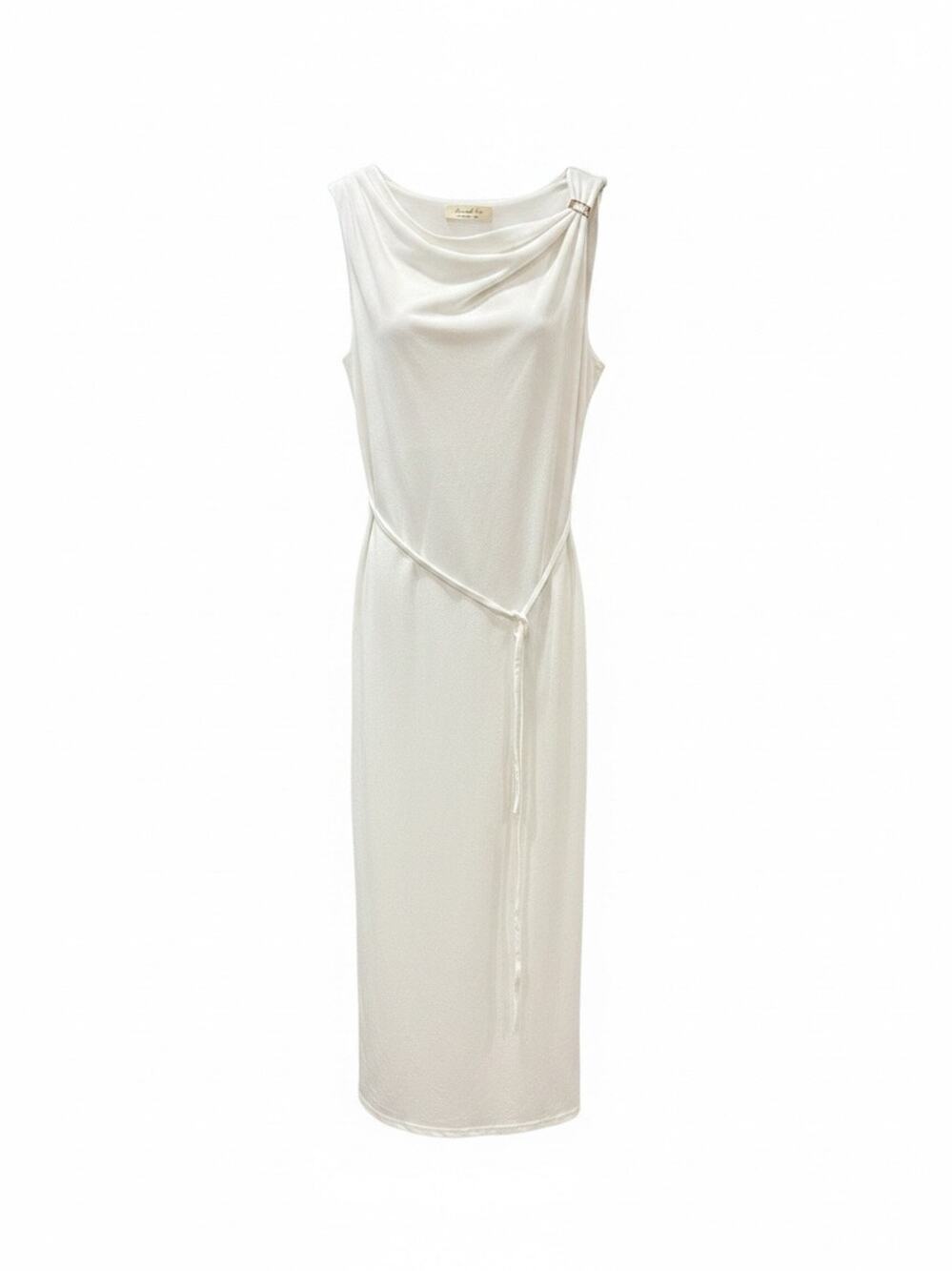 Doe & Rae S White Cowl Neck Draped Midi Dress Hardware Shoulder Detail NWOT
